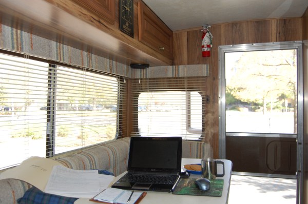 The office is open to the crisp early morning air ...