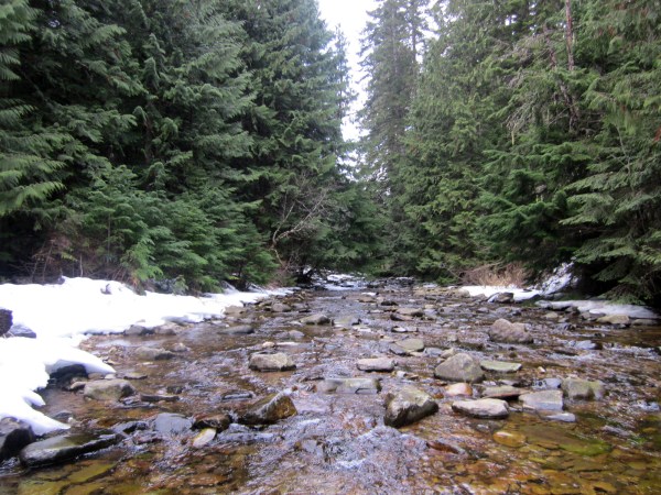 Peaceful, clear running water. We can't go up there ... restricted area!