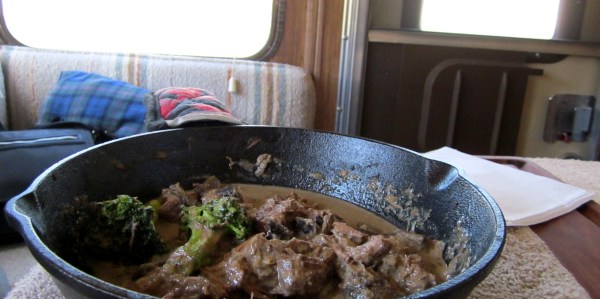 ... a little beef stroganoff with fresh broccoli.